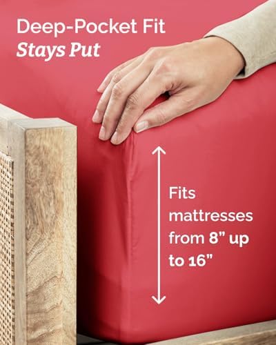 Twin XL 3 Piece Sheet Set - College Dorm Room Essentials - Red - Image 4