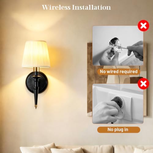 Battery Operated Wall Sconces Set of 2, Wireless Rechargeable Wall Lights with 12 RGB Colors and 3CCT Dimmable, Small Fabric LED Wall Lamps for Bedroom, Living Room, Hallway, Black Gold - Image 6