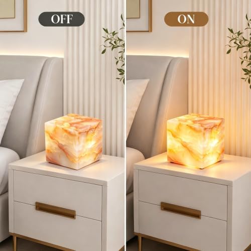Marble Lamp Luxury Stone Table Lamp Type-C Rechargeable Touch Night Light Small Bedside Lamp Cordless Ambient Light for Home Decor, Bedroom, Living Room & Office (Red Ice Jade) - Image 3