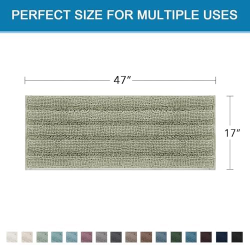 H.VERSAILTEX Bath Mats for Bathroom Non Slip Thick Chenille Striped Bath Rug Absorbent Fluffy Soft Shaggy Rugs Washable Dry Fast Plush Mats for Indoor, Bath Room, Tub - 24" x 36", Eucalyptus Green - Image 2