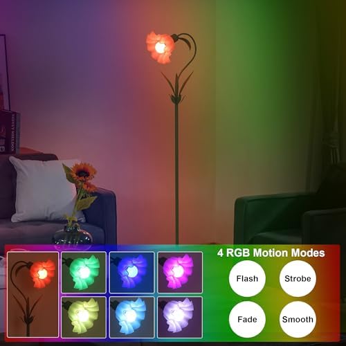 HMVPL Flower Floor Lamp for Living Room, Flower Standing Lamp with Remote Control, Floral Cute Tall Lamp with RGB Bulb, Dimming, Timer, Arc Vintage Floor Lamp for Bedroom Corner Kids Room Reading - Image 3
