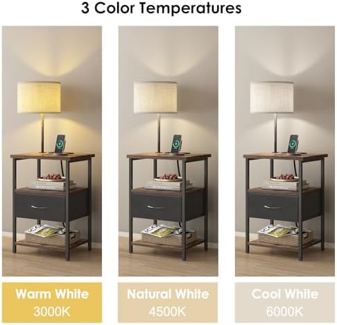 Fixwal Nightstand with Lights Bedside Table with 3 Color Temperatures Bulb, Night Stand with Charging Station End Table with Adjustable Fabric Drawer for Bedroom Dorm - Image 5