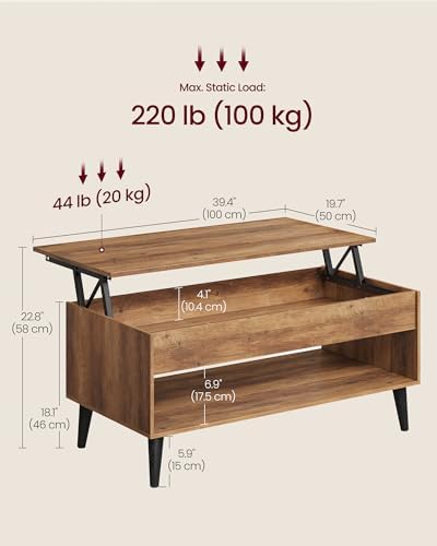 VASAGLE Lift Top Coffee Table with Hidden Storage, Gas Spring - Image 2