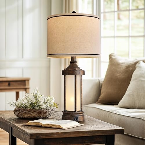 G-SAFAVA 25'' Table Lamp for Living Room Bedroom Farmhouse Metal Lamps with 2 USB Ports, Built-in Frosted Glass Night Light Vintage Industrial Nightstand Bedside End Lamp, 2 Bulbs Included, Bronze - Image 6