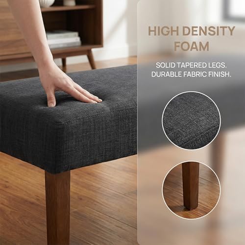 HNY Farmhouse Upholstered Dining Bench Seat Set of 2, 45" Linen Entryway Bench with Natural Wood Legs, Mid Century Modern End of Bed Bench for Kitchen Bedroom Living Room Hallway, Charcoal - Image 4