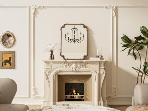 TETOTE Antique Gold Brass Rectangle Mirror for Mantle Fireplace 24 x 32 Baroque Vintage Ornate Scroll Wall Mirror with Metal Frame for Traditional Victorian French Decor, Horizontal/Vertical - Image 2