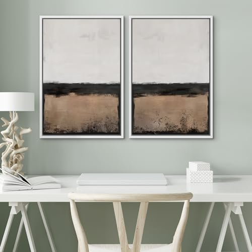 SIGNWIN Framed Canvas Print Wall Art Abstract Landscape Neutral Tones with Horizon Line Illustrations Modern Art Decorative Contemporary for Living Room, Bedroom, Office - 24"" x36 x2 White - Image 4