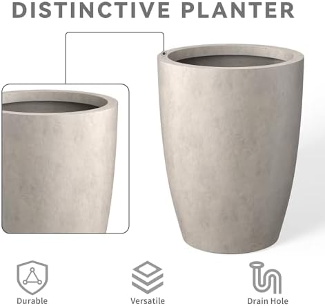 Kante 18.1",20.5",22.4" H Tall Round Concrete Planters Set of 3, Outdoor Indoor Modern Decorative Plant Pots with Drainage Hole & Rubber Plug for Home & Garden Weathered Concrete - Image 5