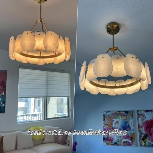 Alabaster Chandelier, D24in Round Spanish Marble Chandeliers for Dining Room, Adjustable Natural Marble Chandelier, Dining Chandeliers Over Table for Living Room, Bedroom, Bathroom, Kitchen, Foyer - Image 4