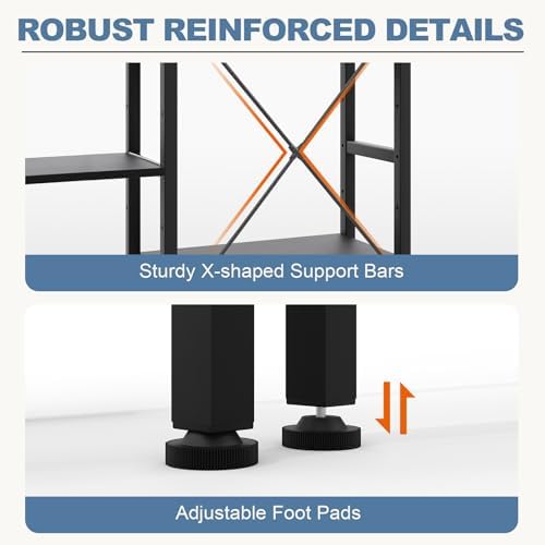 DUMOS Triple Column 4 Tier Bookshelf, Wide Industrial Bookcase, Black - Image 6