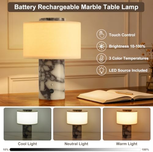 Marble Lamp Calacatta Viola Stone Cordless Table Lamp, Dimmable 4000mAh - Image 2