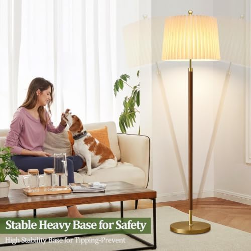 AHDWDW Gold Floor Lamp for Living Room,Mid-Century Modern Floor Lamps with Remote,Farmhouse Boho Floor Light with Dual Fabric Shade,Dimmable Standing Tall Lamp for Bedroom Corner Reading Office - Image 4