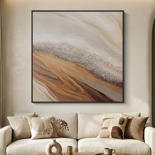 Extra Large Framed Beige Abstract Canvas Wall Art for Living Room, 40x40 In by Cuspin