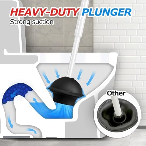 FORASTO 2Pack 2 in 1 Toilet Brush and Plunger Set, Toilet Bowl Brush Plunger Set,Extended Handle Plunger,Bathroom Cleaning Tools,Toilet Brush Plunger Combo,Cleaning Brush（Pearl White，21inch） - Image 3