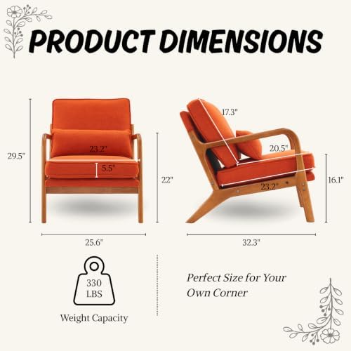 Karl home Mid-Century Modern Accent Reading Chair, Burnt Orange - Image 2