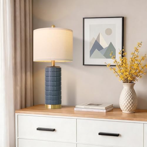 PoKat 25'' Blue Table Lamps for Bedroom Living Room Set of 2, Modern Ceramic Bedside Lamps with Gold Base for Office Sideboard Entryway Side End Table Nightstand Desk Lamps Home Gift (Dark Blue) - Image 4