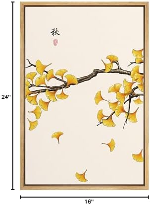 NWT Framed Canvas Print Wall Art Japanese Style Watercolor Yellow Flowers Floral Plants Illustrations Modern Art Rustic Scenic Colorful Pastel for Living Room, Bedroom, Office - 16"x24" Natural - Image 6