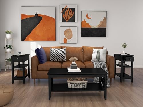 ChooChoo Side Table Living Room Set of 2 with Drawer and Shelf - Image 2