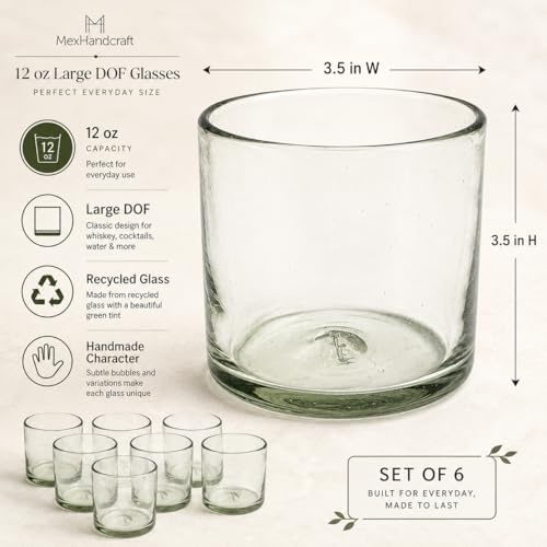 Clear 12 oz Large DOF Glasses (set of 6), Recycled Glass, Lead-free, Toxin-Free (12oz Large DOF) - Image 2