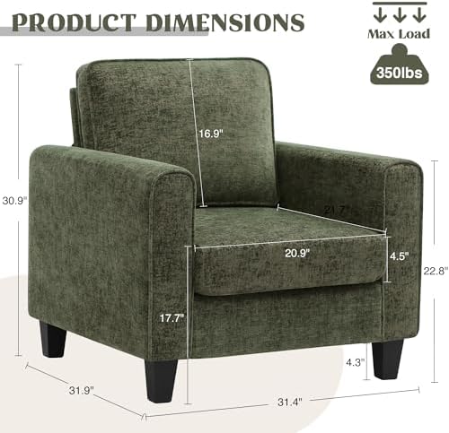 Accent Chairs Set of 2 for Living Room, Mid Century Modern Upholstered Living Room Chair, Chenille Reading Armchair for Apartment, Waiting Room, Office, Green - Image 2