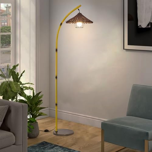 beaysyty Bamboo Floor lamp Mid Century Rattan Retro Floor lamp Bohemian,Arc Floor Lamps for Living Room Tall Reading Lamps Antique Rattan Style for Bedroom Dining Room Farmhouse Study (Yellow) - Image 7