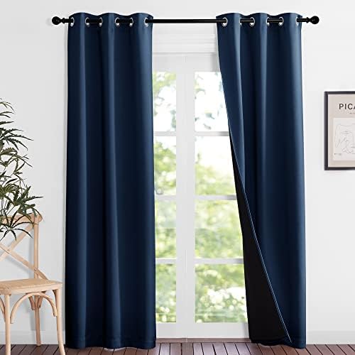 NICETOWN Complete 100% Blackout Curtain Set, Thermal Insulated & Energy Efficiency Window Draperies for Guest Room, Full Shading Panels for Shift Worker and Light Sleepers, Navy Blue, 37W x 84L, 2 Pcs - Image 2