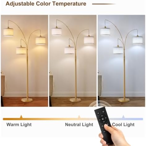 Dimmable Floor Lamp with Remote, Beige Shade Gold Pole - Image 5