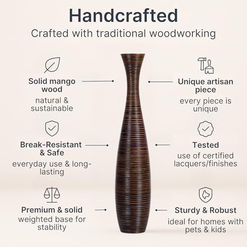 Leewadee Large Floor Vase 41 inches Mango Wood for Pampas Grass, Dried Flowers - Image 3