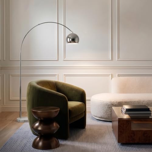 Brightech Olivia Floor Lamp - Chic Arc Lamp with Rounded Spolight Head and Marble Base for Living Room, Tall Standing Lamp with LED Light Bulb for Bedroom Reading, Boho Home Decor for Office - Chrome - Image 6