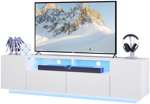 WLIVE LED TV Stand with Large Storage Cabinet, Modern Entertainment Center for 55/60/65/70/75 Inch TVs, Sturdy TV Console for Living Room, Bedroom,Rec Room(White) by WLIVE