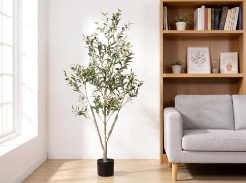 5ft Artificial Olive Tree, Realistic Faux Plant Indoor with Black Pot - Image 3