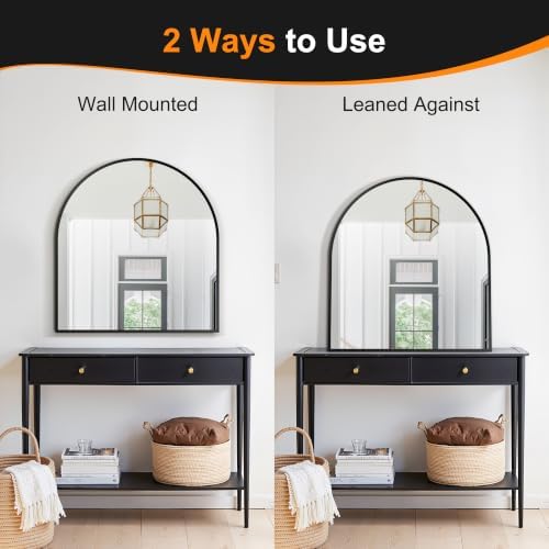 Delma Arched Bathroom Mirror, Black, 32"x30" - Image 6