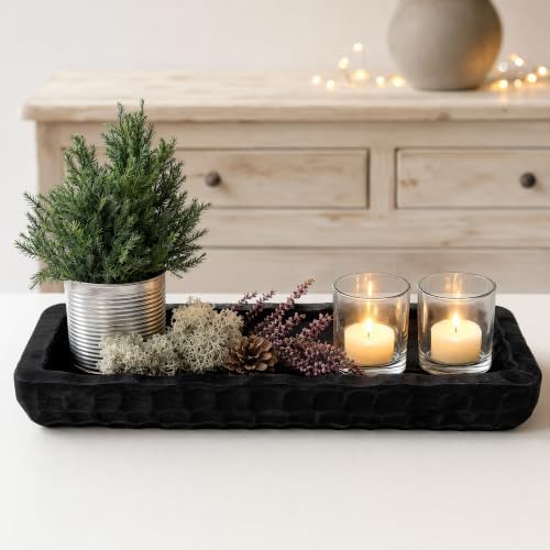 Oakrain Decorative Bowl Rustic 16" Hand-Carved Wooden Dough Bowl, Black - Image 7