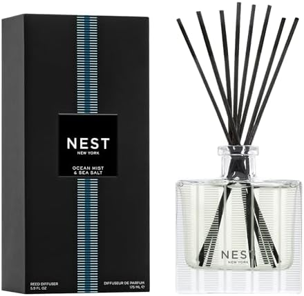NEST New York Reed Diffuser, Ocean Mist & Sea Salt - 5.9 fl oz - Fragrance for Up to 90 Days - Reusable, Refillable Glass Holder - Includes 8 All-Natural Reed Sticks - Flame Free by Unknown