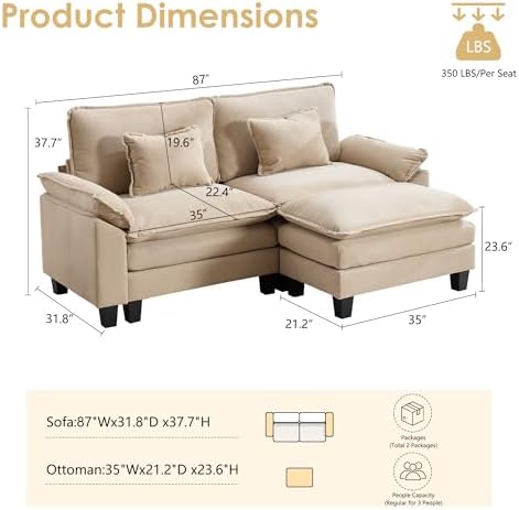 URRED Oversized Modular Sectional Sofa，Solid Khaki：87" L Shaped - Image 2