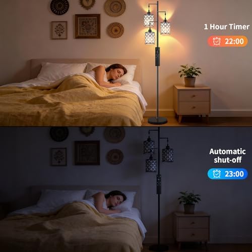 72" Dimmable Floor Lamp with Remote & Timer, Industrial Farmhouse Rustic Standing Lamp for Living Room Bedroom, 3 Individually Controlled Heads, 2 Height Options, 3 x LED Bulbs Included - Image 6