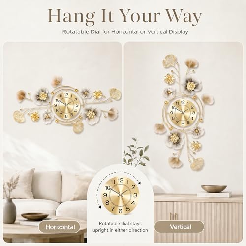 47" 3D Ginkgo Wall Clock with Sculpted Metal Leaves - Image 5