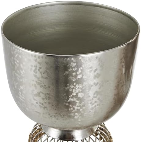 Deco 79 Metal Indoor Planter Textured Dome Large Planter Pot with Woven Seagrass and Caged Rod Pedestal Base, Set of 3 Planters 32", 27", 24"H, Silver - Image 5