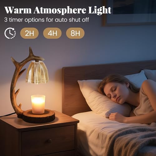 Candle Warmer Lamp | Rustic Candle Warmer Lamp with Timer and Dimming Function | Suitable for Retro Decoration and Creative Gifts Features A Resin Reindeer Antler Design and Comes with 2 Light Bulbs - Image 5