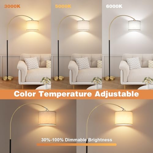 Ambimall Dimmable Arc Floor Lamp with Remote, Color Temperatures and Brightness Adjustable, Arched Floor Lamp with Rotating Head, Over Couch Arched Reading Light for Living Room (Black and Bronze) - Image 4