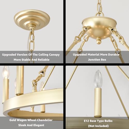 Gold Wagon Wheel Chandelier 32" 12-Light Round Modern Chandelier - Image 4