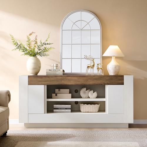 OKD 70" TV Stand for 80" TV, Thick Block Media Console, Antique White - Image 3