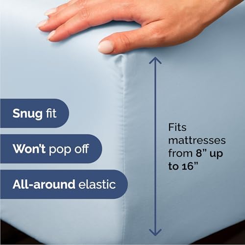Queen Size 4 Piece Sheet Set - Comfy Breathable & Cooling Sheets - Sky Blue - Image 3