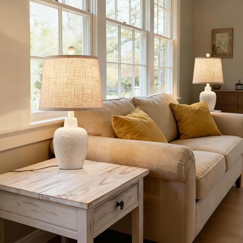 Table Lamps for Bedroom Set of 2 Farmhouse Table Lamps for Living Room 21" Rustic Cottage Jar-Shaped Bedside Lamp for Nightstand with Natural Beige Finish,Bulbs Not Included - Image 7