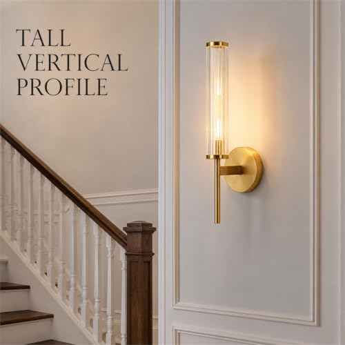 LIGHTLAND Gold Wall Sconce, Metal Glass Wall Light, 18.5 Inch, Pack of 1 - Image 7