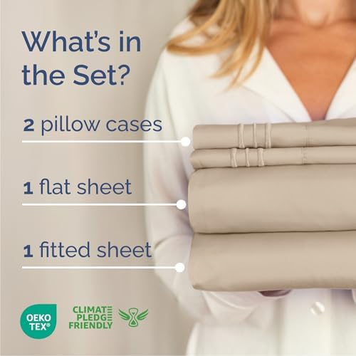 Cal King Size 4 Piece Sheet Set - Comfy Breathable & Cooling Sheets - Cream - Image 2