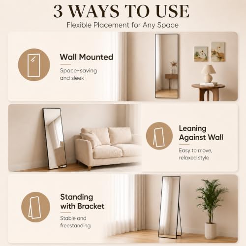 Simple Deluxe Full Length Mirror, 59"x16" Large Floor Mirrors, for Wall Door Bedroom Bathroom Living Room (Black) - Image 5