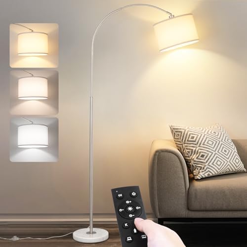 Qingmiao Dimmable Arc Floor Lamp, Remote & Foot Switch, Adjustable Shade by Qingmiao