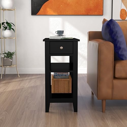 ChooChoo Side Table Living Room Set of 2 with Drawer and Shelf - Image 4