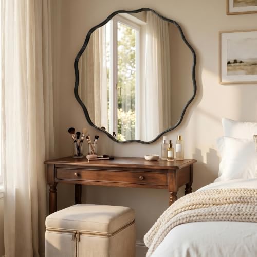 VooBang Black Scalloped Circle Mirror 30" Wavy Edge Round Wall Mirror - Image 4